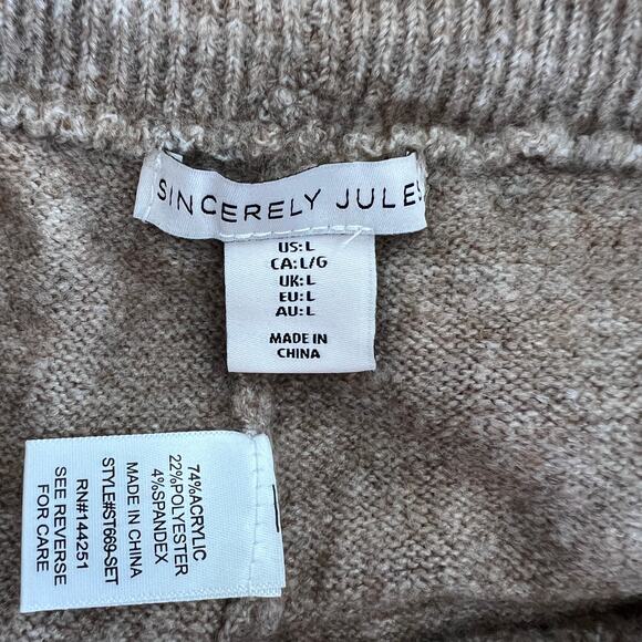 Sincerely Jules Pants Women's Large Sweater Knit Wide Leg Tan Neutral Pull On - Picture 4 of 6